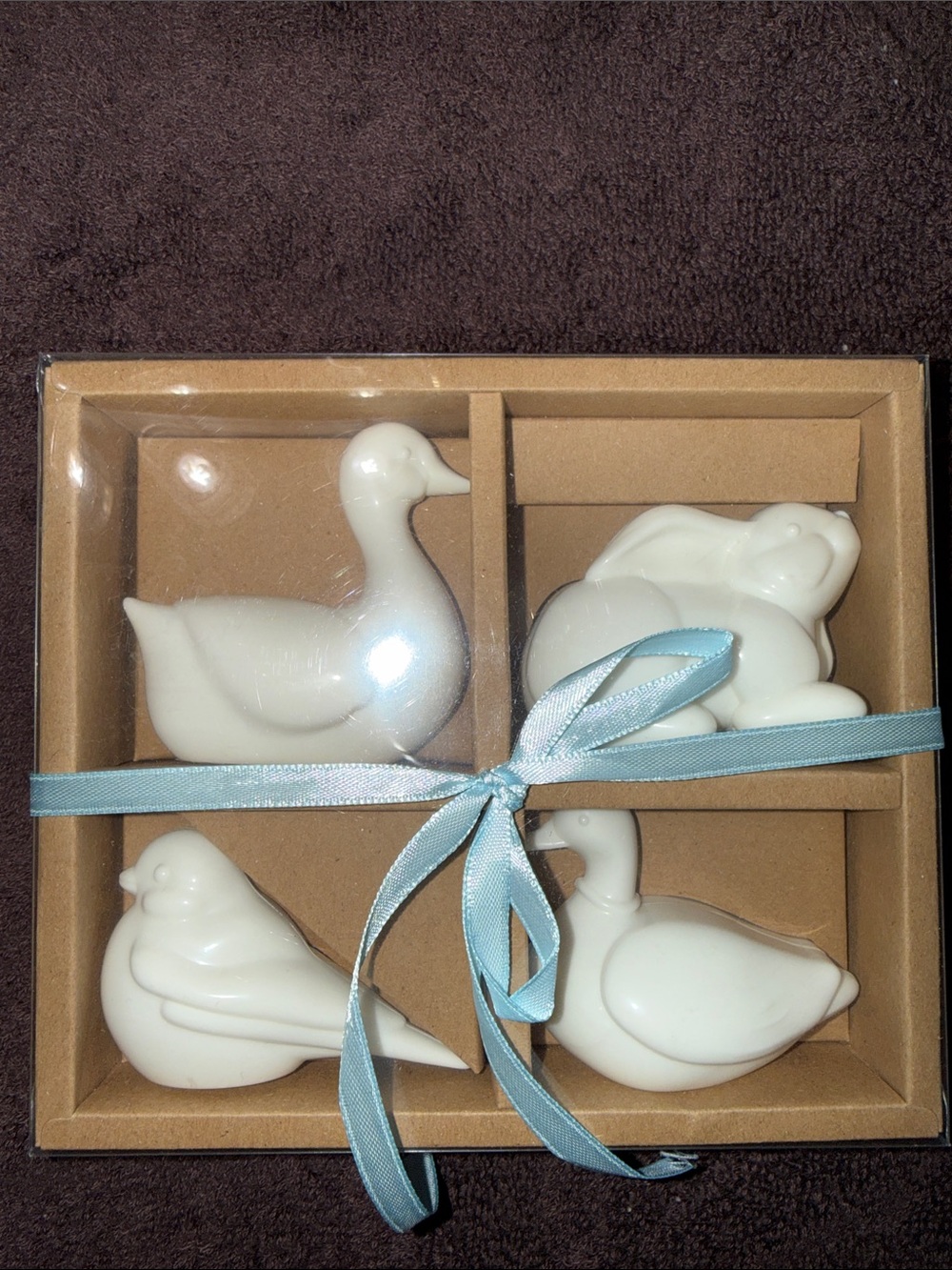 White Ceramic Bird Accent Set with Blue Ribbon - Home Accents